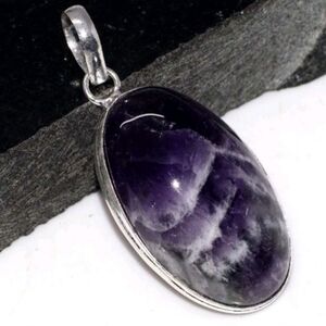 Chevron Amethyst Gemstone 925 Sterling Silver Handmade Pendant Necklace